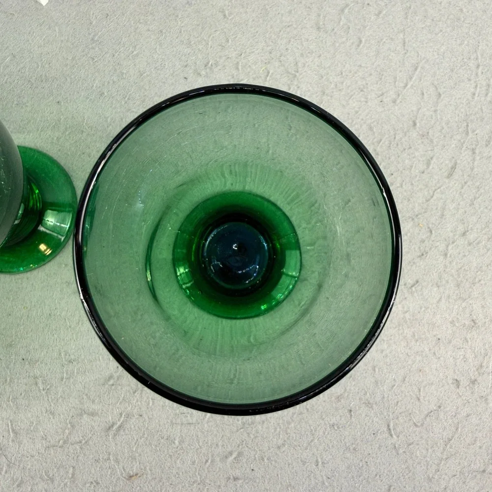 Vtg Set of‎ 6 Libbey Cristar Green Footed Glasses Copa Lexington MCM 5.5